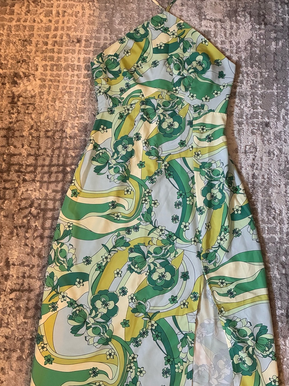 Green & Yellow Floral Halter Maxi Dress